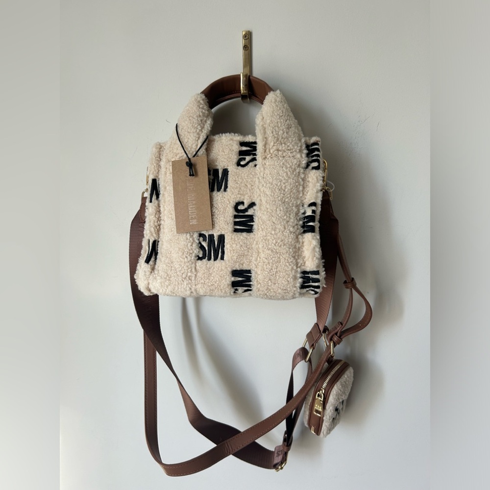 Steve Madden Embroidered Cream Sherpa Satchel